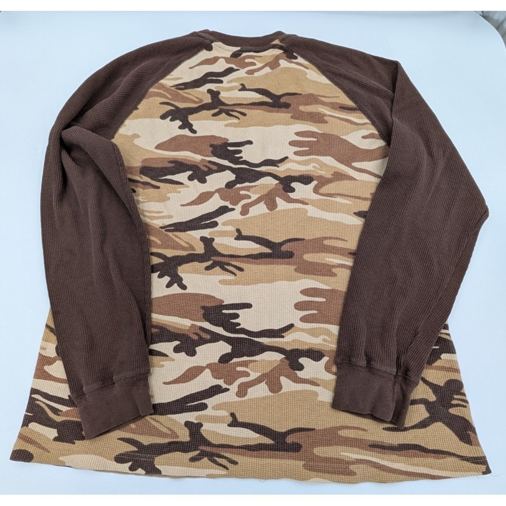 Vintage Y2K Camouflage Thermal Waffle Knit Raglan Shirt Mens Size XL Desert Camo